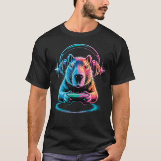 Funny Capybara Video Gamer Tee Play Games Gaming C