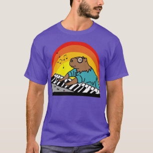 Funny Capybara Wearing Glasses Playing Piano Music T-Shirt