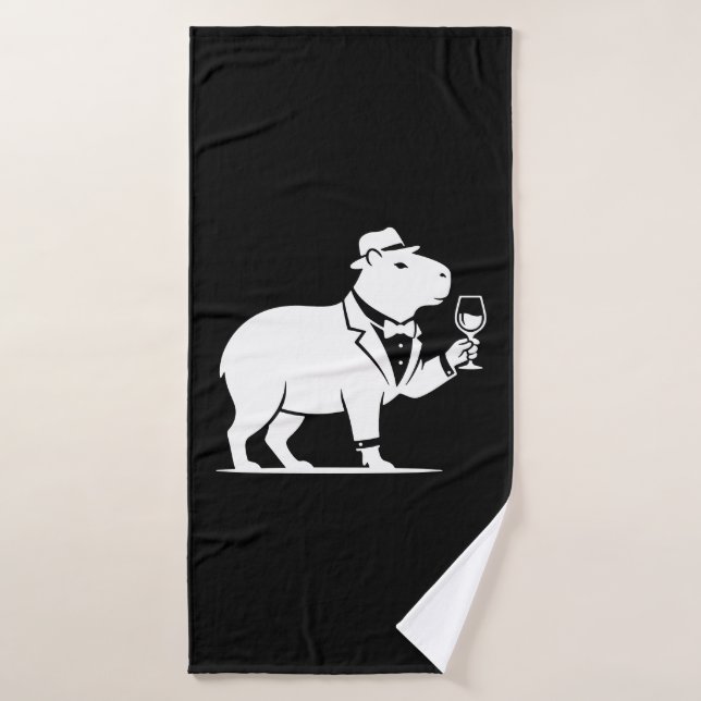 Funny Capybara Wineglass Minimalist Modern Bath Towel (Bath Towel)