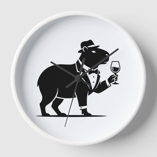 Funny Capybara Wineglass Minimalist Modern Clock (Front)