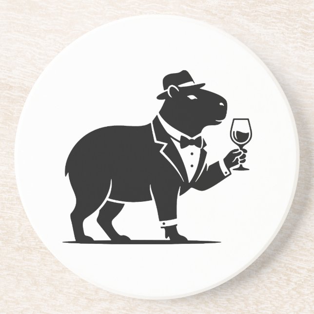 Funny Capybara Wineglass Minimalist Modern Coaster (Front)