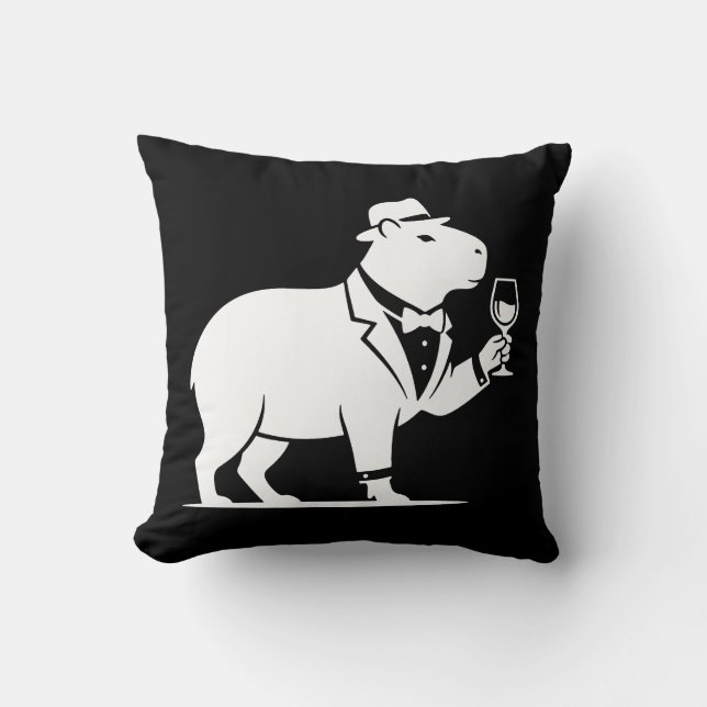 Funny Capybara Wineglass Minimalist Modern Cushion (Front)
