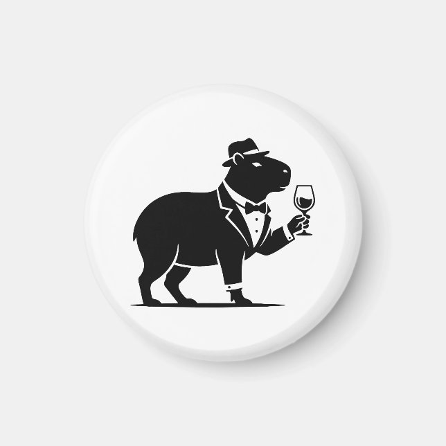 Funny Capybara Wineglass Minimalist Modern Magnet (Front)