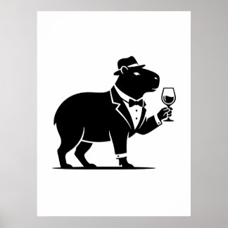 Funny Capybara Wineglass Minimalist Modern Poster