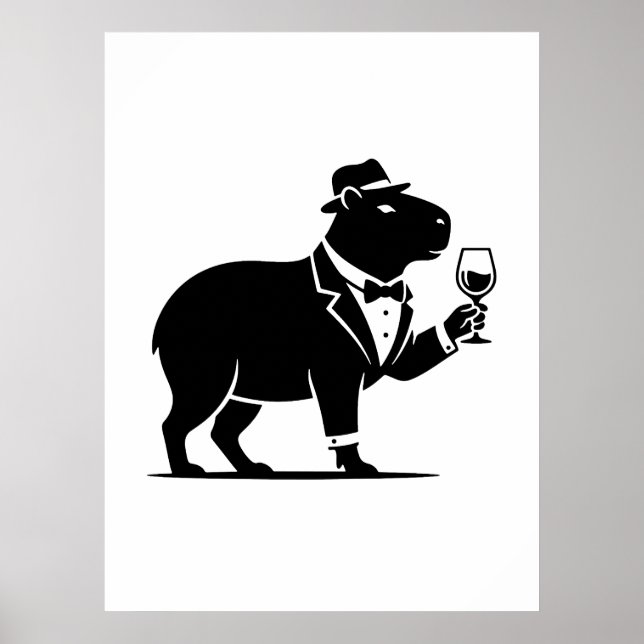 Funny Capybara Wineglass Minimalist Modern Poster (Front)