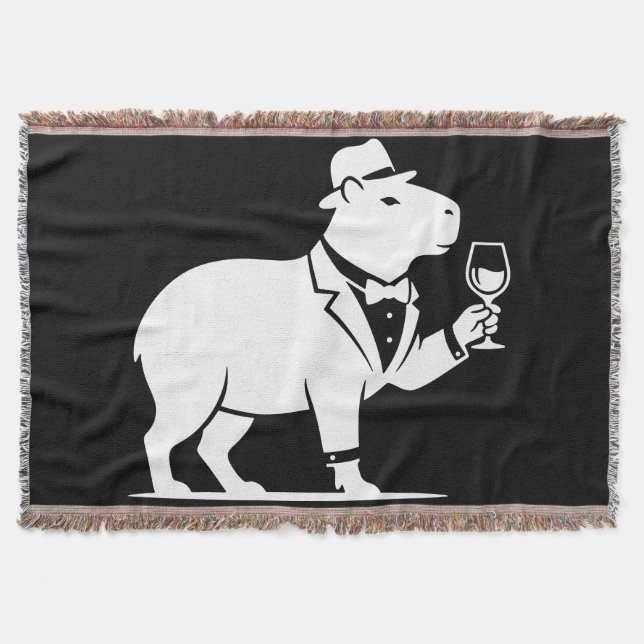 Funny Capybara Wineglass Minimalist Modern Throw Blanket (Front)