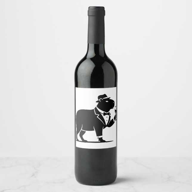 Funny Capybara Wineglass Minimalist Modern Wine Label (Front)