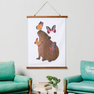 Funny Capybara with Butterfly – Cute Rodent Animal Hanging Tapestry