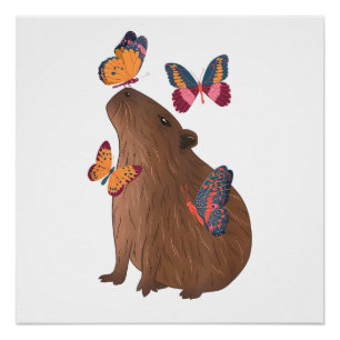 Funny Capybara with Butterfly – Cute Rodent Animal Poster