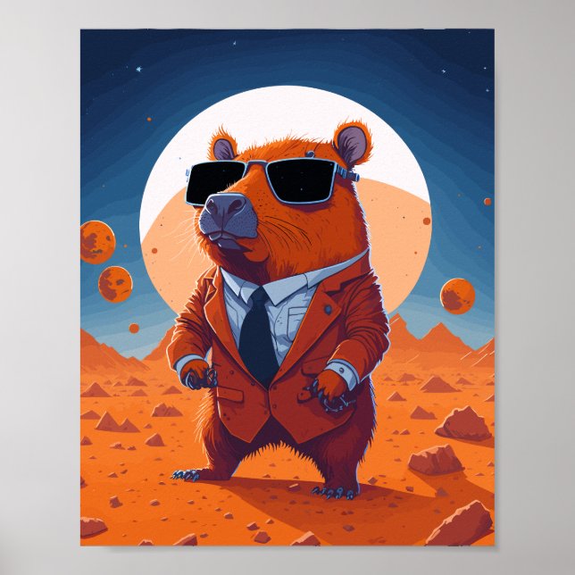 Funny Capybara With Suit On Mars Modern Poster (Front)