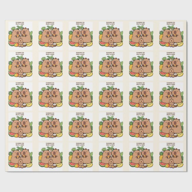 Funny Capybara Wrapping Paper – Fruit & Naps (Flat)