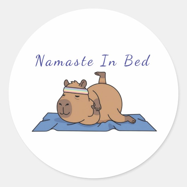 Funny Capybara Yoga Sticker – Namaste In Bed (Front)