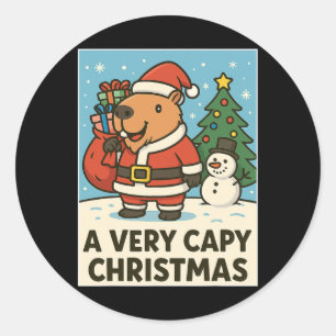Funny Capyra Christmas- A Very Capy Christmas Sant Classic Round Sticker