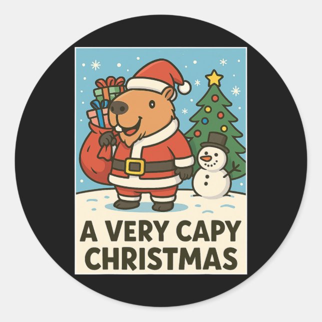 Funny Capyra Christmas- A Very Capy Christmas Sant Classic Round Sticker (Front)