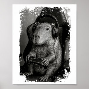 Funny Capyra Gamer Shirt Capyra Playing Video Game Poster