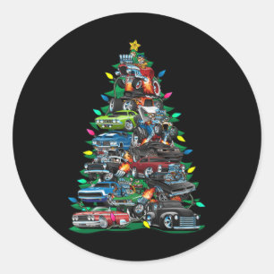 Funny Car Christmas Tree Clic Muscle Cars Tree Lig Classic Round Sticker