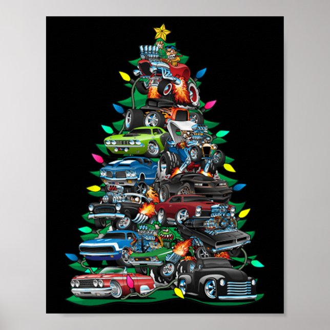 Funny Car Christmas Tree Clic Muscle Cars Tree Lig Poster (Front)
