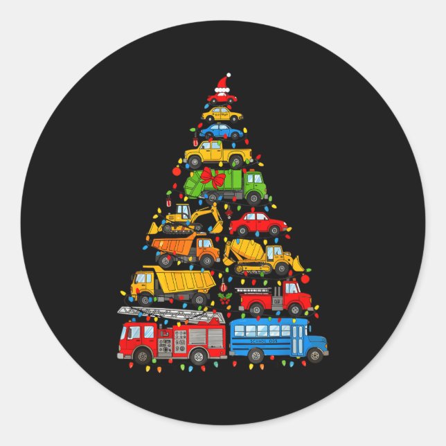 Funny Car Christmas Tree Xmas Light Boys Kids Todd Classic Round Sticker (Front)
