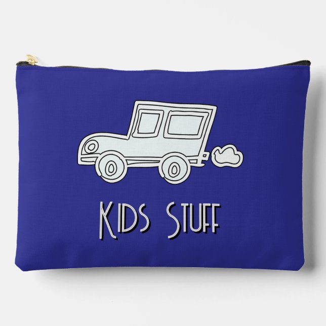 Funny Car Kids Stuff Blue    Accessory Pouch (Front)