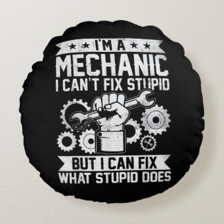 Funny Car Mechanic Engineer Men Women Kids Auto Me Round Cushion