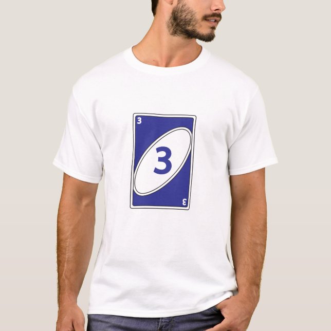 Funny Card Game T-Shirt | Blue Number 3 Card (Front)