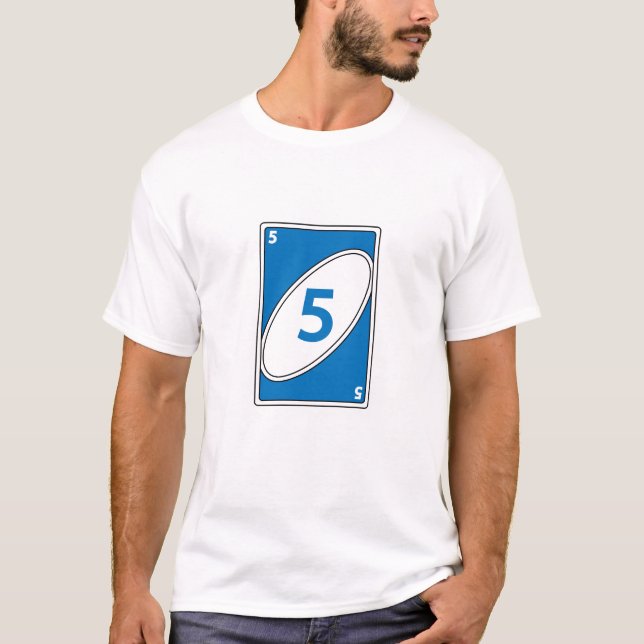 Funny Card Game T-Shirt | Blue Number 5 Card (Front)