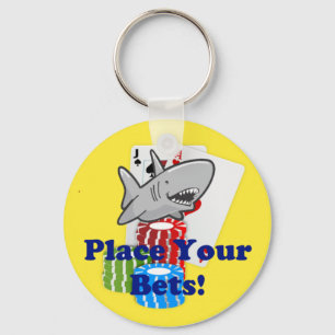 Funny Card Shark Gambling Cartoon with Poker Chips Key Ring
