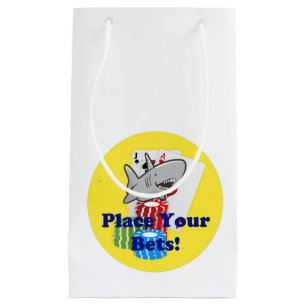 Funny Card Shark Gambling Cartoon with Poker Chips Small Gift Bag