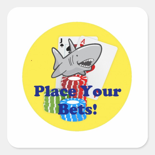 Funny Card Shark Gambling Cartoon with Poker Chips Square Sticker (Front)