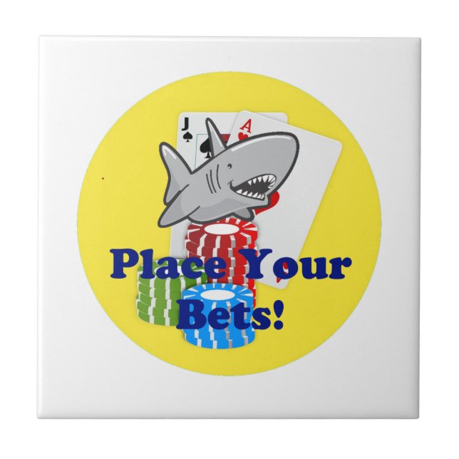Funny Card Shark Gambling Cartoon with Poker Chips Tile (Front)