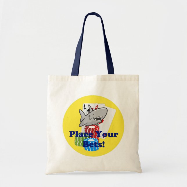 Funny Card Shark Gambling Cartoon with Poker Chips Tote Bag (Front)