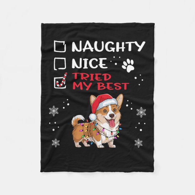 Funny Cardigan Welsh Corgi Dog Christmas Naughty N Fleece Blanket (Front)