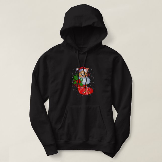 Funny Cardigan Welsh Corgi Dog In Christmas Socks  Hoodie (Design Front)