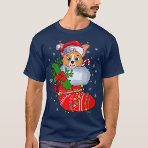 Funny Cardigan Welsh Corgi Dog In Christmas Socks T-Shirt