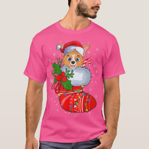 Funny Cardigan Welsh Corgi Dog In Christmas Socks T-Shirt