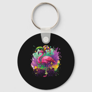 Funny Carnival Party Flamingo Mardi Gras Key Ring