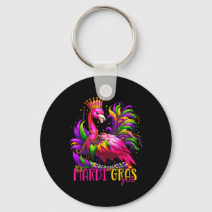 Funny Carnival Party Gift Idea Flamingo Mardi Gras Key Ring