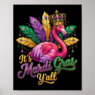 Funny Carnival Party Gift Idea Flamingo Mardi Gras Poster