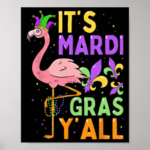 Funny Carnival Party Idea Flamingo Mardi Gras Poster