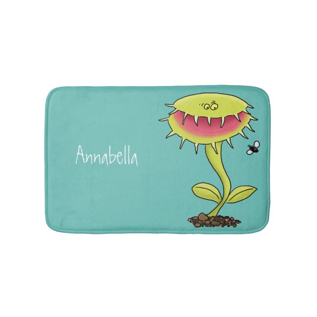 Funny carnivorous Venus fly trap plant cartoon Bath Mat (Front)