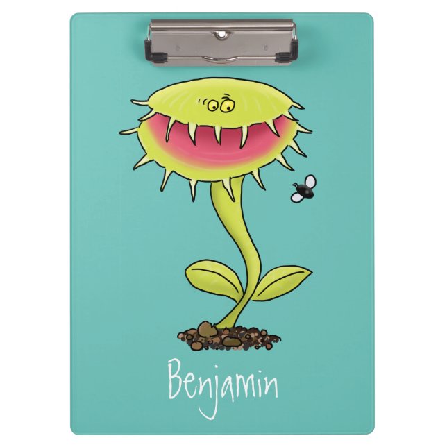 Funny carnivorous Venus fly trap plant cartoon Clipboard (Front)