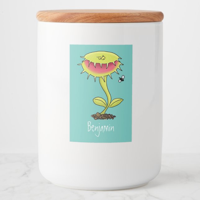 Funny carnivorous Venus fly trap plant cartoon Food Label (Front)
