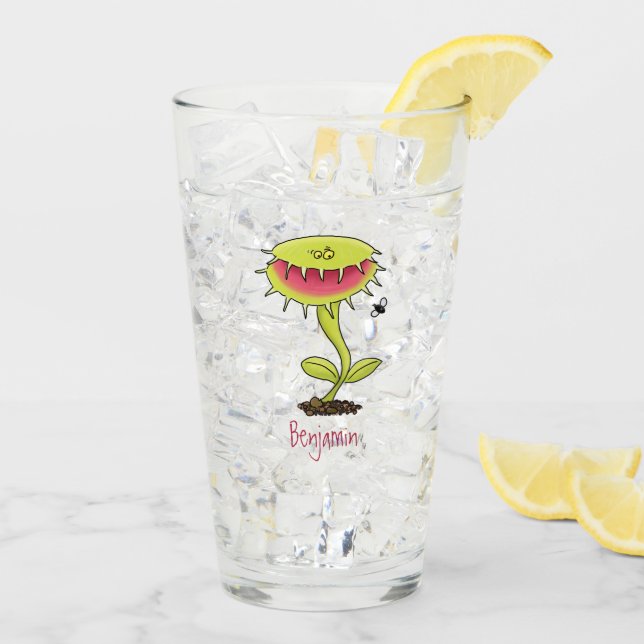 Funny carnivorous Venus fly trap plant cartoon Glass (Back Ice)