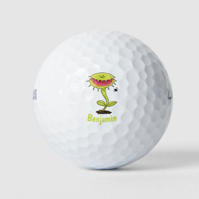 Funny carnivorous Venus fly trap plant cartoon Golf Balls (Front)