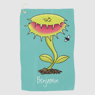 Funny carnivorous Venus fly trap plant cartoon Golf Towel
