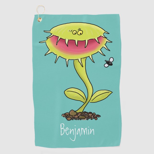 Funny carnivorous Venus fly trap plant cartoon Golf Towel (Front)