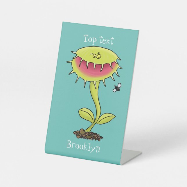 Funny carnivorous Venus fly trap plant cartoon Pedestal Sign (Front)