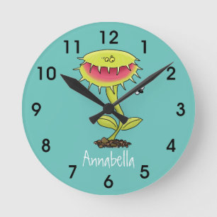 Funny carnivorous Venus fly trap plant cartoon Round Clock