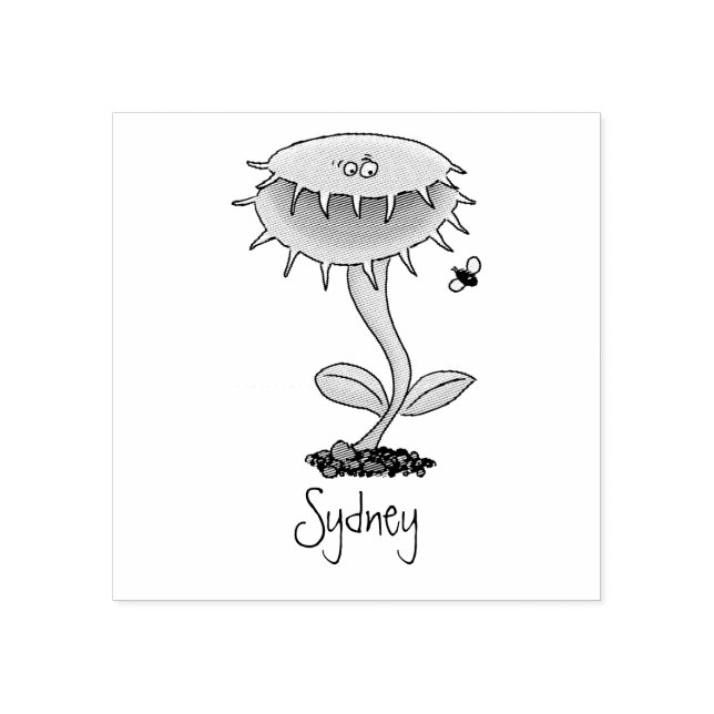 Funny carnivorous Venus fly trap plant cartoon Rubber Stamp (Imprint)