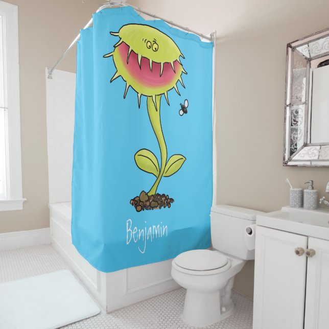 Funny carnivorous Venus fly trap plant cartoon Shower Curtain (In Situ)